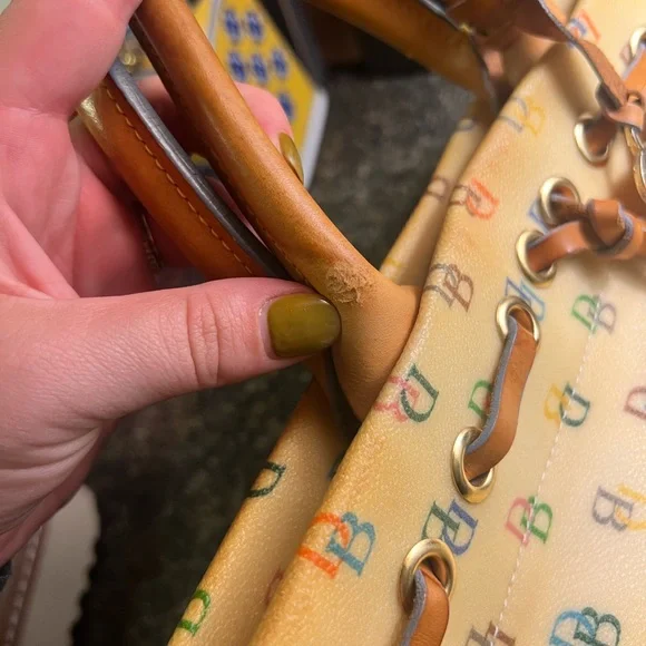 Vintage Dooney & Bourke Yellow Multicolor Logo Tote - Picture 11 of 16